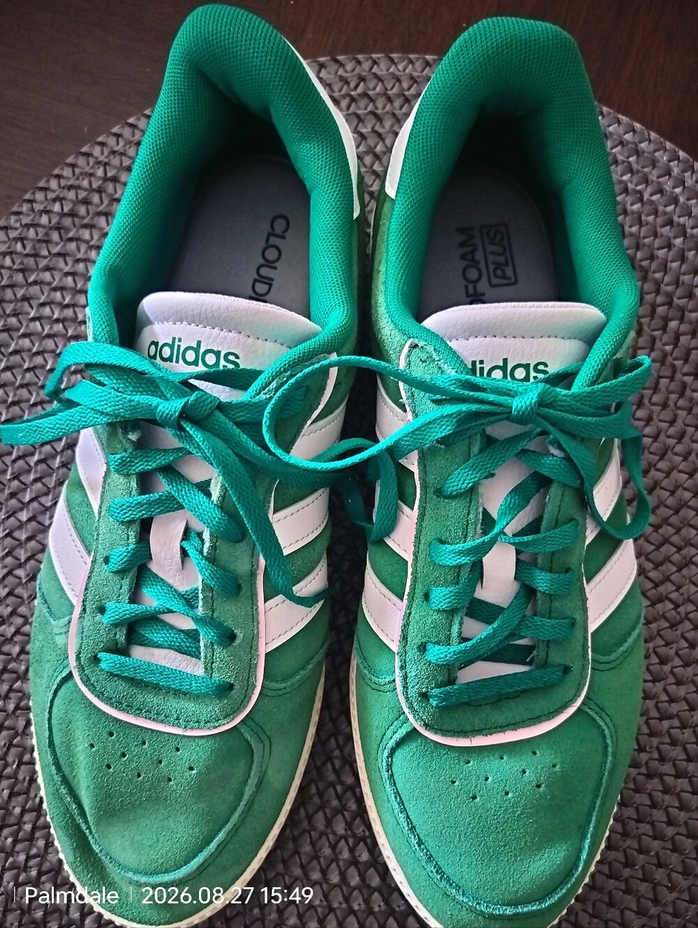 Adidas Women's Green Suede Sneakers with White Stripes